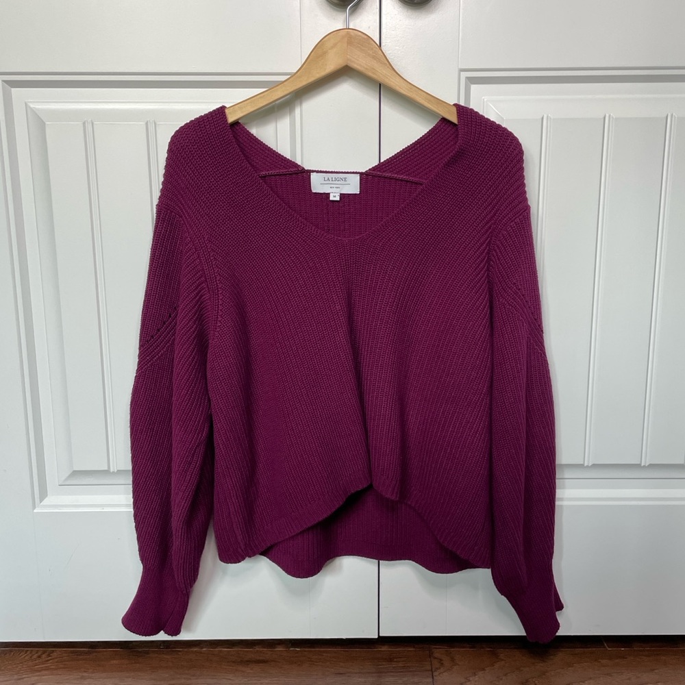 Gorgeous La Linge 100% Cotton Sweater in Berry, Size Medium